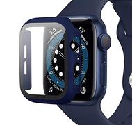 Miimall Compatible avec Apple Watch Série 9/8/7 45mm PC Coque Protection Écran en Verre Trempé, [Couverture Complète] Anti-Rayure Étui Protecteur du iWatch 9/8/7 45mm -Bleu