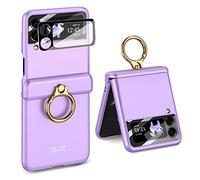Miimall Compatible avec Coque Z Flip 4 avec Anneau, [Protection à Charnière] [Protecteur d'écran Arrière] Coque de Protection en PC Rigide pour Samsung Galaxy Z Flip 4 (Violet)