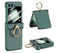 Miimall Compatible avec Coque Z Flip 5 avec Anneau + Protection à Charnière + Protecteur d'écran Arrière, Coque de Protection en PC Rigide pour Samsung Galaxy Z Flip 5 (Vert)
