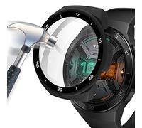Miimall Compatible avec Huawei Watch GT 2e Coque Protection Écran en Verre Trempé + PC Bumper, [Avec Échelle] Anti-Rayure Protecteur Étui pour Huawei Watch GT2e -Noir