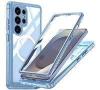 Miimall Coque Aimantée pour Samsung S25 Ultra, Compatible avec Mag-Safe, Magnétique Intégré Renforcée Cover et Verre Trempé, Militaire 360° Protecteur Antichoc Étui Samsung S25 Ultra, Bleu Clair