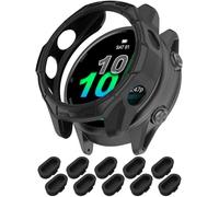 Miimall Coque Compatible avec Garmin Forerunner 570, Protection Renforcée Kit en TPU Souple et Respirant Plus 10 Bouchons Anti-Poussière, Anti-Sueur Coque pour Garmin Forerunner 570 42mm, Noir