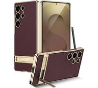 Miimall Coque Compatible avec Samsung Galaxy S25 Ultra, Cuir en PU Coque avec Support, Protection Militaire Intégrale Résistant aux Rayures Étui Samsung S25 Ultra Fine, Agréable au Toucher, Bordeaux