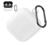 Miimall Coque de protection en silicone pour Samsung Galaxy Buds 3 et Galaxy Buds 3 Pro, chargement sans fil, bouchon anti-poussière, porte-clés, LED visible, anti-chute, anti-choc, blanc