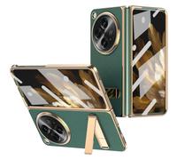 Miimall Coque en Cuir pour Coque Oneplus Open avec Support + Protection d'écran Avant HD, Étui de Protection Élégant avec Lunette Galvanisée Luxueuse pour Oneplus Open (Vert)