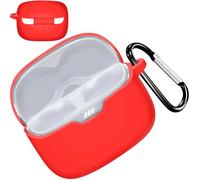 Miimall Coque en silicone compatible avec JBL Tune Buds, LED avant visible, anti-chocs, étanche, anti-poussière et portable pour Tune Buds avec mousqueton en métal (rouge)