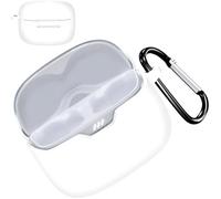 Miimall Coque en silicone compatible avec JBL Tune Buds, LED avant visible, résistante aux rayures, étanche, anti-poussière et portable, avec mousqueton en métal (blanc)