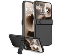 Miimall Coque pour Motorola Razr 60 Ultra, [Protection d'Écran Externe][Cache-Charnière][Support Réglable], Robuste Rigide Antichoc Résistant aux Rayures Renforcée Étui Razr 60 Ultra Fine, Noir