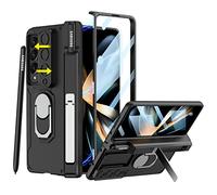 Miimall Coque pour Samsung Galaxy Z Fold 4 avec Anneau, Porte-Stylo, béquille, Protection d'écran Avant et Protection Objectif d'appareil Photo pour Z Fold 4 - Noir