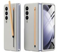 Miimall Coque pour Samsung Galaxy Z Fold 4 Coque avec Stylet + Protection d'écran Avant + Fente Automatique à Ressort pour Stylo, Étui de Protection Ultra-fin pour Samsung Galaxy Z Fold 4 (Gris Clair)