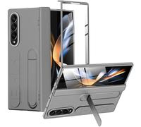 Miimall Coque pour Samsung Galaxy Z Fold 4, protection des charnières, béquille amovible, dragonne, protection d'écran intégrée, coque intégrale résistante aux chocs pour Fold 4 - Gris titane