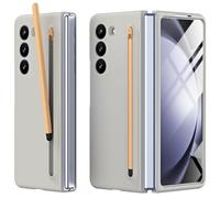 Miimall Coque pour Samsung Galaxy Z Fold 5 Coque avec Stylet + Protection d'écran Avant + Fente Automatique à Ressort pour Stylo, Étui de Protection Ultra-fin pour Samsung Galaxy Z Fold 5 (Gris Clair)