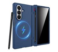 Miimall Coque pour Samsung Galaxy Z Fold 7 avec porte-stylo S et porte-stylo S | Compatible Mag-Safe, protecteur d'écran anti-espion et protection de charnière antichoc pour homme et femme, bleu