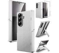 Miimall Cover pour Samsung Galaxy Z Fold 7, Film Protecteur, Cache-Charnière, Béquille, Renforcée Antidérapante Rigide Antichoc Coque Samsung Z Fold 7, Texture Quadrillée (Argent)