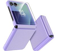 Miimall Étui pour Samsung Galaxy Z Flip 7 5G, [Verre Trempé HD][Cache-Charnière], Solide Rigide Slim Intégrale Anti-Trace Anti-Rayures Antidérapante Femme Coque Z Flip 7, Texture Quadrillée (Violet)