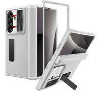 Miimall Étui pour Samsung Galaxy Z Fold 7, Film Écran Verre Trempé, Protection de Charnière, Béquille Cachés, Antichoc Anti-Trace Solide Intégrale Coque Protection Appareil Photo Fold 7, Argenté