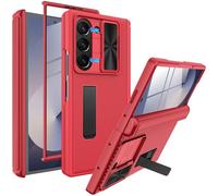 Miimall Étui pour Samsung Z Fold 6, Case Vitre avec Protection de Charnière et Objectif, Support Cachés Intégrés Coque Intégrale Galaxy Fold 6 Antichoc Anti-Rayures, Rouge
