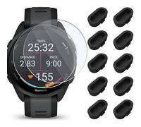 Miimall Lot de 2 + 10 protections d'écran compatibles avec Garmin Forerunner 165, prise anti-poussière en silicone + protection d'écran en verre trempé pour Forerunner 165/165 Music