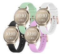 Miimall Lot de 4 bracelets pour Garmin Lily 2 - Boucle fine en métal doré rose - Bracelet de rechange réglable en silicone souple - Noir + blanc + violet + vert clair