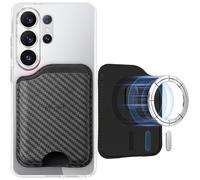 Miimall Portefeuille Magnet pour Samsung Galaxy S26 S25 S24 Ultra/Plus/FE/Z Fold 7 6 5/A17 A56 Series, Anti-Clonage RFID, Accueille 5 Cartes, PU Cuir Minimaliste Mag-Safe Wallet-Texture Carbone