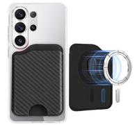 Miimall Portefeuille Magnet pour Samsung Galaxy Z Fold 8Ultra 7 6 5/S26 S25 S24 Ultra/Plus/FE/A17 A56 Series, Anti-Clonage RFID, Accueille 3 Cartes, Cuir Minimaliste Mag-Safe Wallet-Texture Carbone