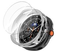 Miimall Protection Coque Compatible avec Samsung Galaxy Watch 8 Classic, Kit de Protection Premium avec Verre Trempé Positionnement Autox2+Coque TPU Demi-Coque Électroportée, Anti-Choc, Argent