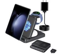 Miimall Station de charge sans fil pliable 3 en 1 pour Samsung Galaxy Z Fold 5/Fold 4/Fold 3/Fold 2, chargeur sans fil portable pour Galaxy Z Fold, Galaxy Watch 6/5/4/3, Galaxy Buds 2/2 Pro/Live
