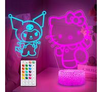 MIINSEY Lampe Kitty - Veilleuse chat télécommande LED 3D 16 couleurs, avec 2 personnages interchangeables,Minuterie, Cadeau fans Kitty, décoration chambre Filles, Cadeau Noël d'anniversaire
