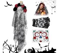 Miioto Bandeau Halloween, Couronne de Fleurs Avec Voile Noir Halloween, Halloween Bandeau Floral, Serre-Tete Floral Bandeau, Gothique Femme Couronne, Halloween, Déguisement de Jour Des Morts