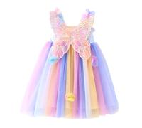 Miipat Bébé Fille Robe Tulle Papillon sans Manches Jeune Enfant Princesse Tutu Fleur Robe Mariage Fête d'anniversaire Robe Fille BleuRainbow 100 2-3 Ans