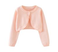 Miipat Cardigan Tricoté Fille Manches Longues Enfant Bouton Simple Bolero Shoulder Jersey Manteau Tricoté Rose 130 5-6 Ans