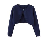 Miipat Cardigan Tricoté Fille Manches Longues Enfant Bouton Simple Bolero Shoulder Jersey Manteau Tricoté Bleu Foncé 130 5-6 Ans