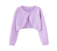 Miipat Cardigan Tricoté Fille Manches Longues Enfant Bouton Simple Bolero Shoulder Jersey Manteau Tricoté Violet 130 5-6 Ans