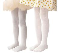 Miipat Collants pour Bébés Filles, Lot de 2 Collants à Motifs Ajourés Résille Fantaisie Enfants Élastiques Doux pour L'école La Danse ou Les Fêtes(Diamant Blancgris,2-4Ans)