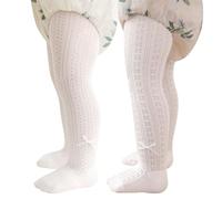 Miipat Collants pour Bébés Filles, Lot de 2 Collants à Motifs Ajourés Résille Fantaisie Enfants Élastiques Doux pour L'école La Danse ou Les Fêtes(Point Blancblanc,4-6Ans)