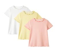 Miipat Fille T- Shirts à Manches Courtes Lot de 3 Hauts D'été pour Enfants | Col Rond Décontracté Basique T-Shirt pour Filles Tout-Petits été Haut Plissé Solides Respirant Tees Manches Volantes Tops