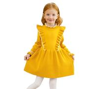 Miipat Robe Bébé Fille Manches Longues Fille Bambin Pull Robe Automne Hiver Enfant Volants Pull Vêtements Tricotés（ Jaune 90 18-24 Mois）