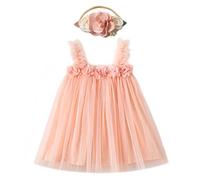 Miipat Robes Bébé Fille Jeune Enfant Princesse Tulle Tutu Robe vec Ceintures de Tête Florale pour Gâteau Cassé Fête d'anniversaire Prise de Photos Mariage Rose Pâle 100 2-3 Ans