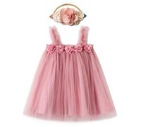 Miipat Robes Bébé Fille Jeune Enfant Princesse Tulle Tutu Robe vec Ceintures de Tête Florale pour Gâteau Cassé Fête d'anniversaire Prise de Photos Mariage Rose Foncé 100 2-3 Ans