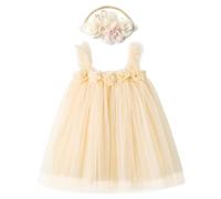 Miipat Robes Bébé Fille Jeune Enfant Princesse Tulle Tutu Robe vec Ceintures de Tête Florale pour Gâteau Cassé Fête d'anniversaire Prise de Photos Mariage Beige 100 2-3 Ans