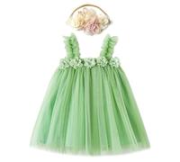 Miipat Robes Bébé Fille Jeune Enfant Princesse Tulle Tutu Robe vec Ceintures de Tête Florale pour Gâteau Cassé Fête d'anniversaire Prise de Photos Mariage Vert 100 2-3 Ans