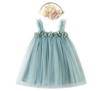 Miipat Robes Bébé Fille Jeune Enfant Princesse Tulle Tutu Robe vec Ceintures de Tête Florale pour Gâteau Cassé Fête d'anniversaire Prise de Photos Mariage Bleu Clair 100 2-3 Ans