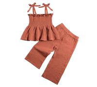 Miipat Vêtements Bébé Fille Ensemble D'été Sans Manches Bébé Fille Hauts à Bretelles et Pantalons 2 Pièces Bébé Fille Ensembles Orange brûlé 59 6-9 Mois