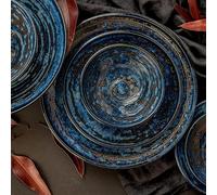 MIJ Europe Bol japonais Udon en céramique pour pâtes et soupes Bleu/noir Diamètre 19,5 cm 800 ml