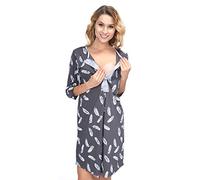 Mija - 2 en 1 Maternité/Allaitement 100% Coton Robe de Nuit 4016 (EU 44, Graphite/Plumes)