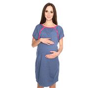 MijaCulture 3 en 1 Maternité Robe Chemise/Maternité Allaitement Coton Robe de Nuit pour accoucher 4123 (EU 36 / S, Melaneg Jeans)
