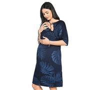 MijaCulture 3 en 1 Maternité Robe Chemise/Maternité Allaitement Coton Robe de Nuit pour accoucher 4128 (M, Bleu Marine/Feuilles)