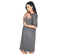 MijaCulture 3 en 1 Maternité Robe Chemise/Maternité Allaitement Coton Robe de Nuit pour accoucher 4128 (M, Graphite/Coeurs)