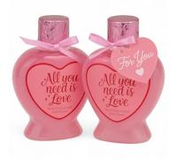 MIJOMA All you need is Love Lot de 2 mousses de bain 200 ml chacun Parfum rose - Bouteille en forme de cœur rechargeable avec nœud - Idée cadeau pour salle de bain et bien-être