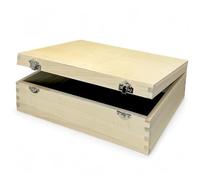 MIJOMA Boîte en bois DIY avec couvercle - Boîte créative à personnaliser, peindre et coller, charnières de fermeture en métal, revêtement intérieur en velours noir, 28 x 19 x 8,5 cm